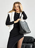 Велика жіноча чорна сумка шопер містка, з двома ручками, матова екошкіра, фото 8