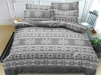 Підковдра на блискавці 145х215 (Сатин) | Полуторна підковдра від виробника "Королева Ночі" | Сніжинки на сірому