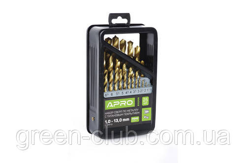 Набір свердел для металу Р6М5 титан метал бокс 1,0-10,0 мм 19 шт. APRO 810208, фото 1