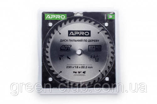 Диск пиляльний для дерева 230х22,2х40T APRO 830199, фото 1