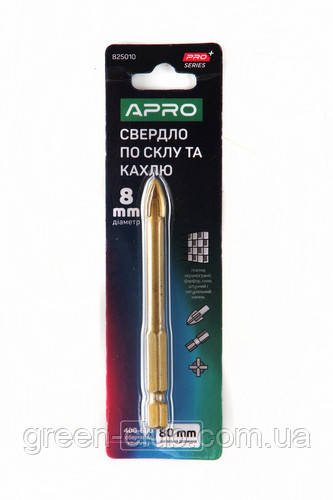 Свердло для скла та кахлю 4 грані HEX 8 мм PRO APRO 825010, фото 1