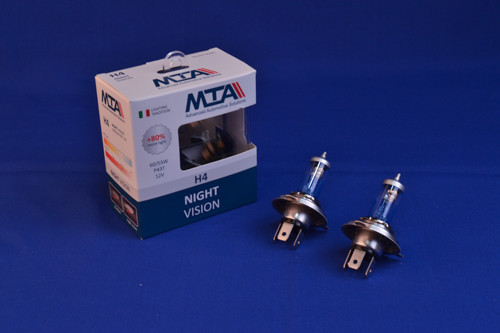 Лампа автомобільна H4 12 V 60/55W P43T NIGHT VISION + 80% (2шт) (ближня/даля, протитуманна) MTA 84163, фото 1
