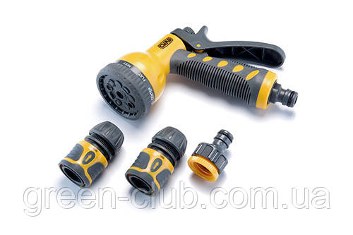 Набір: пістолет-розпилювач 9 режимів, конектори: 1/2 аквастоп, 1/2, адаптер 1/2+3/4 СИЛА 551284, фото 1