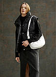 Модна жіноча сумка хобо наплічна, через плече з довгим ремінцем, матова еко-шкіра + гаманець чорна / біла, фото 2