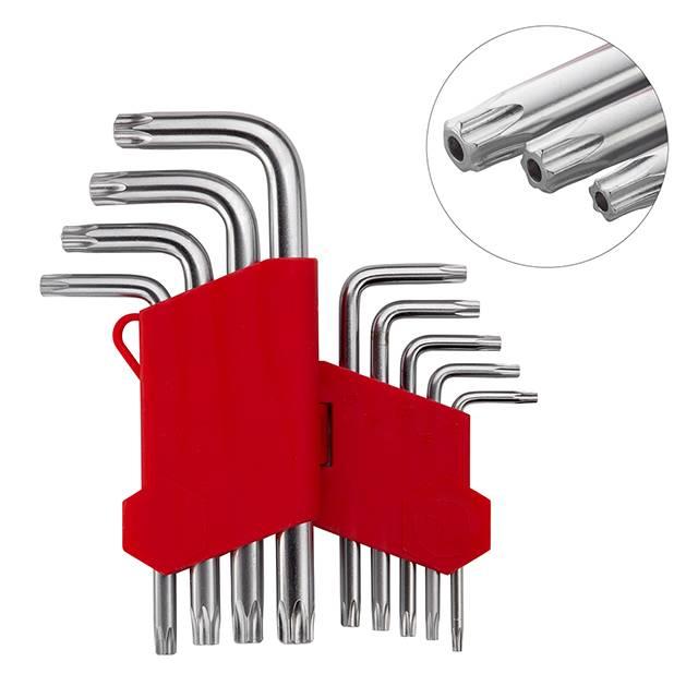 Набір Г-подібних ключів TORX з отвором 9 шт., Т10-Т50, Cr-V INTERTOOL HT-0604, фото 1