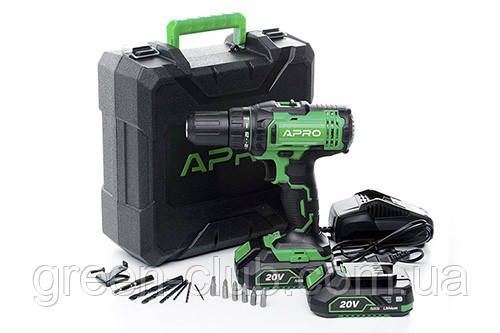 Дриль-шурупокрут APRO 20 В, 2 А, 20D, 2 АКБ, ЗП, кейс 895030, фото 1