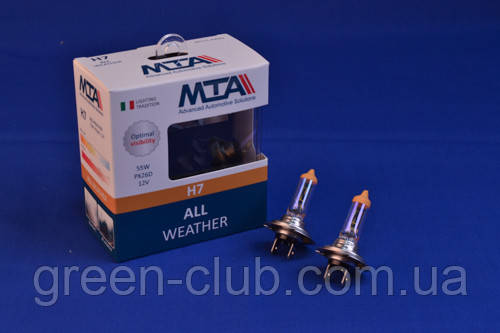 Лампа автомобільна H7 12 V 55 W PX26D ALL WEATHER (2 шт.) (ближна/даля, протитуманна) MTA 80715 AWB2), фото 1