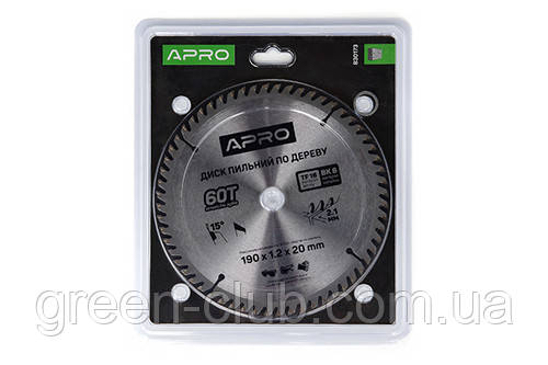 Диск пильний по дереву 190х20(16)х60Т APRO 830173, фото 1