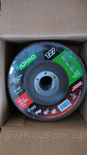 Круг пелюстково-торцевий цирконієвий Р120 прямий 125х22.2 мм (Т27) (КЛТ) APRO 830485, фото 1
