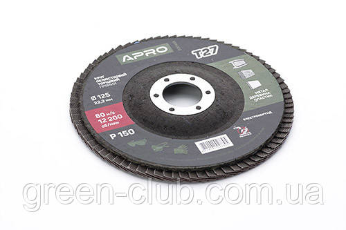 Круг пелюстково-торцевий Р150 прямий 125 мм (Т27) (КЛТ) APRO 830458, фото 1