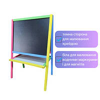 Мольберт дитячий двосторонній магнітний різнокольоровий, дошка для малювання, для крейди, маркера і магнітів 3в1, Бертик, MPKm.