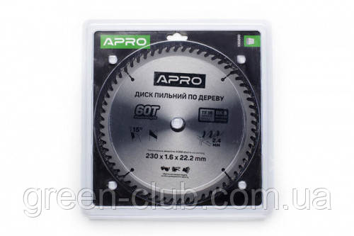 Диск пиляльний для дерева 230х22,2х60T APRO 830200, фото 1