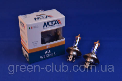Лампа автомобільна H4 12 V 60/55W P43T ALL WEATHER (2шт) (ближня/дальня, протитуманна) MTA 84163 AWB2, фото 1