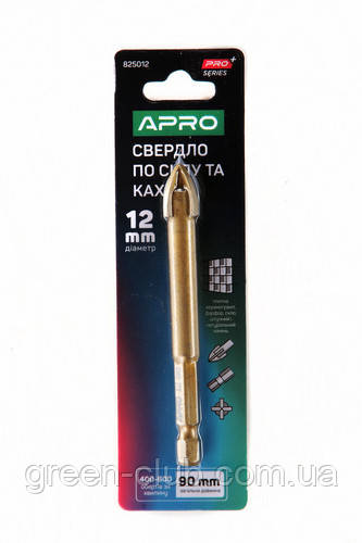 Свердло для скла та кахлю 4 грані HEX 12 мм PRO APRO 825012, фото 1