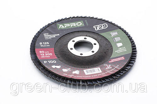 Круг пелюстково-торцевий цирконієвий Р100 конус 125 мм (Т29) (КЛТ) APRO 830476, фото 1