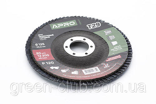 Круг пелюстково-торцевий цирконієвий Р120 конус 125 мм (Т29) (КЛТ) APRO 830477, фото 1
