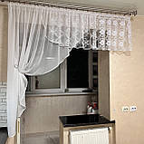 Біла тюль на кухню. Арка для кухні. Біла кухонна тюль. Готова коротка тюль. Готова тюль на кухню, фото 3