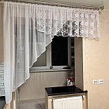 Біла тюль на кухню. Арка для кухні. Біла кухонна тюль. Готова коротка тюль. Готова тюль на кухню, фото 4