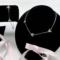 Срібне кольє з ластівками і фіанітами, Розмір 43 см x 0,1 см, Вага: 2.7 г