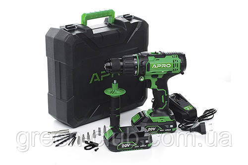 Дриль-шурупокрут ударний APRO 20 В, 2 А, 20HD 2 АКБ, ЗП, кейс 895032, фото 1