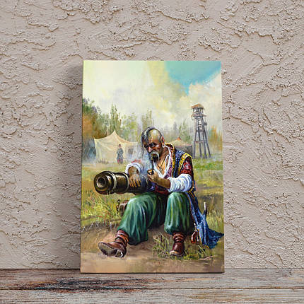 Картина на полотні "Старий козак з люлькою біля пушки", 60×43см, фото 1
