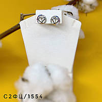 Срібні сережки пусети Серця з різнокольоровими фіанітами