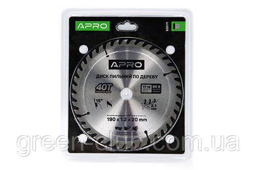 Диск пиляльний для дерева 190х20 (16) х 40Т APRO 830171, фото 1
