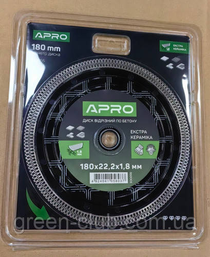 Диск відрізний для бетону Кераміка Екстра 180х1.8х22.22 мм 22-24% APRO 830056, фото 1