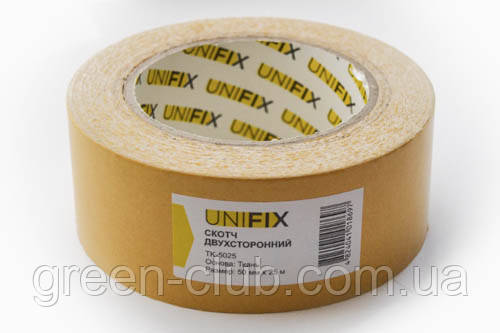 Стрічка клейка двостороння на тканинній основі 50 мм*25 м UNIFIX TK-5025