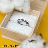 Срібна каблучка з подвійною доріжкою різнокольорових фіанітів "Аліса", Розмір 16,0, Вага: 2.6 г