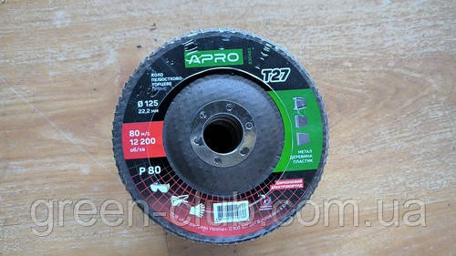 Круг пелюстково-торцевий цирконієвий Р80 прямий 125х22.2 мм (Т27) (КЛТ) APRO 830483, фото 1