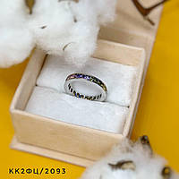 Срібна каблучка доріжка з різнокольоровими фіанітами, Розмір 16,0, Вага: 2.6 г