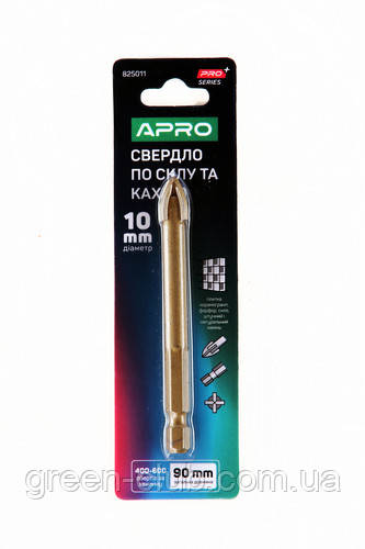 Свердло для скла та кахлю 4 грані HEX 10 мм PRO APRO 825011, фото 1
