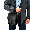 Сумка чоловіча шкіряна на плече чорна з кишенями на два відділи з перегородкою під клапаном Bretton 5387-4, фото 6