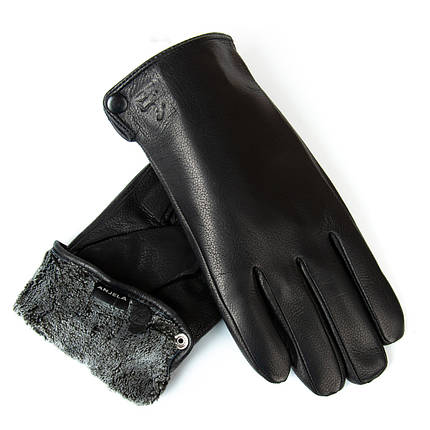 PODIUM Рукавичка Чоловіча шкіра-олень S-111 black махра, фото 1
