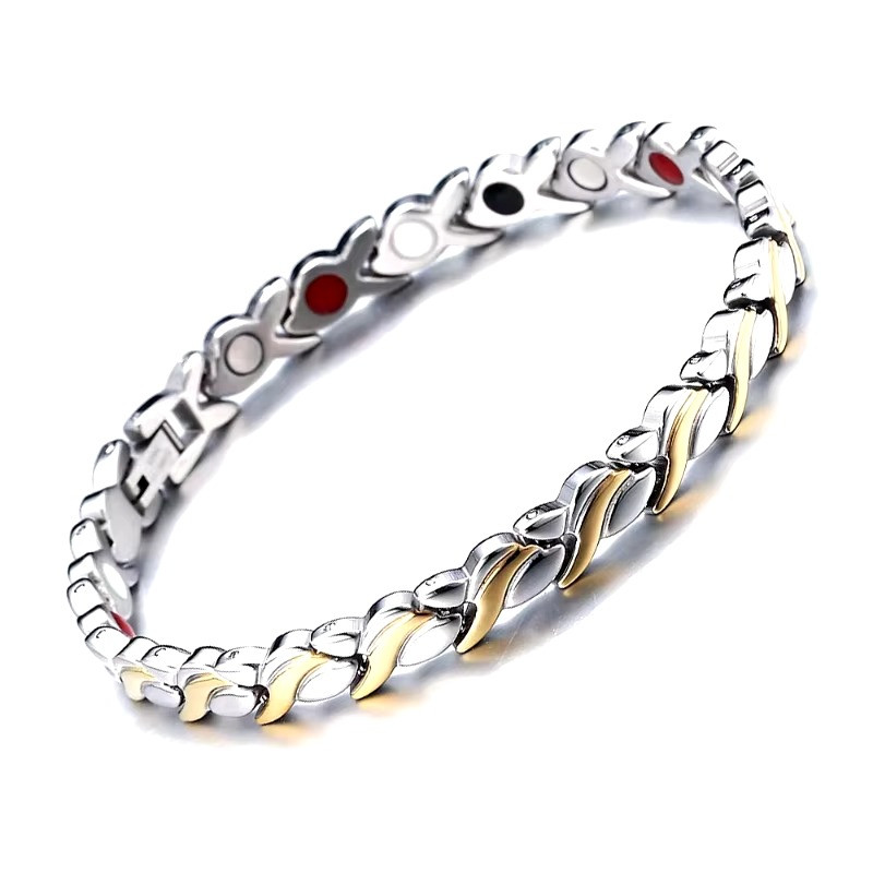 Магнітний браслет для здоров'я Type B 19 см сріблястий-золотистий, фото 1