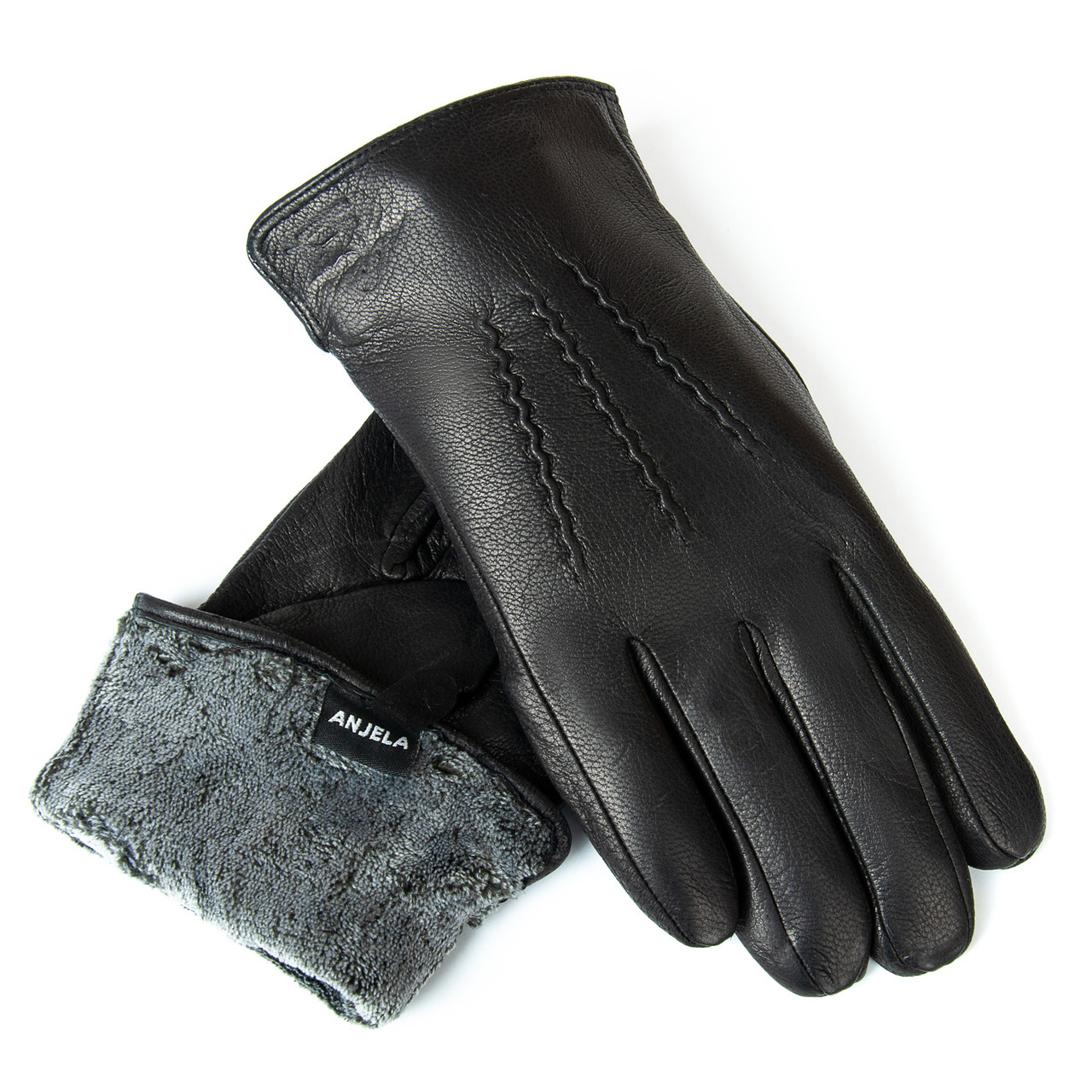 PODIUM Рукавичка Чоловіча шкіра-олень S-116 black махра
