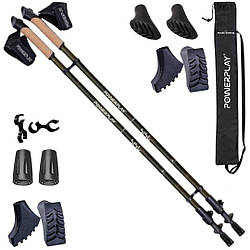 Палиці для скандинавської ходьби PowerPlay 9108 Sisu Black/Gold 80-135 см (пара) + 2-ві пари чобітків + чохол