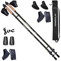 Палиці для скандинавської ходьби PowerPlay 9108 Sisu Black/Gold 80-135 см (пара) + 2-ві пари чобітків + чохол
