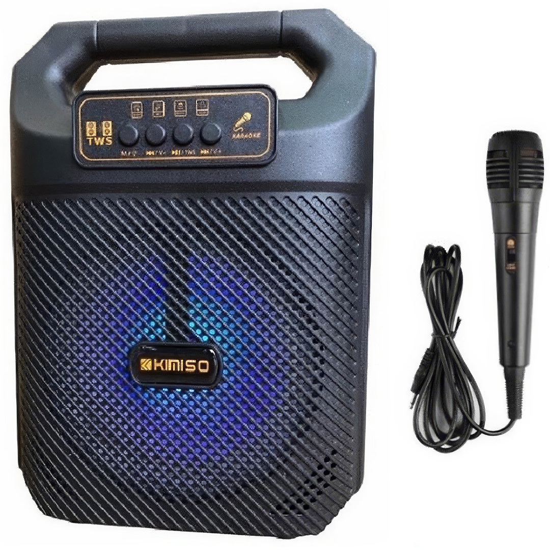 Портативна Bluetooth колонка з дротовим мікрофоном та світломузикою Kimiso QS-3607 Активна колонка підлоги, фото 1