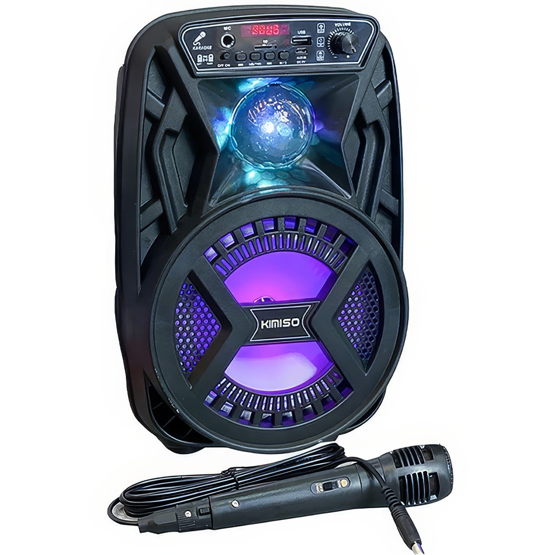 Портативна Bluetooth колонка з дротовим мікрофоном та світломузикою Kimiso QS-3603 Активна колонка підлоги, фото 1