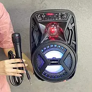 Портативна Bluetooth колонка з дротовим мікрофоном та світломузикою Kimiso QS-3603 Активна колонка підлоги, фото 3