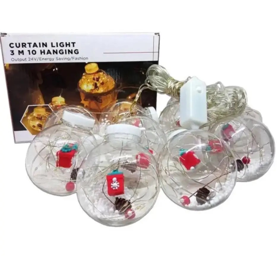 Гірлянда Xmas M-1 Copper curtain ball lamp 7257 Подарунки 10 кульок різнокольорова, фото 1
