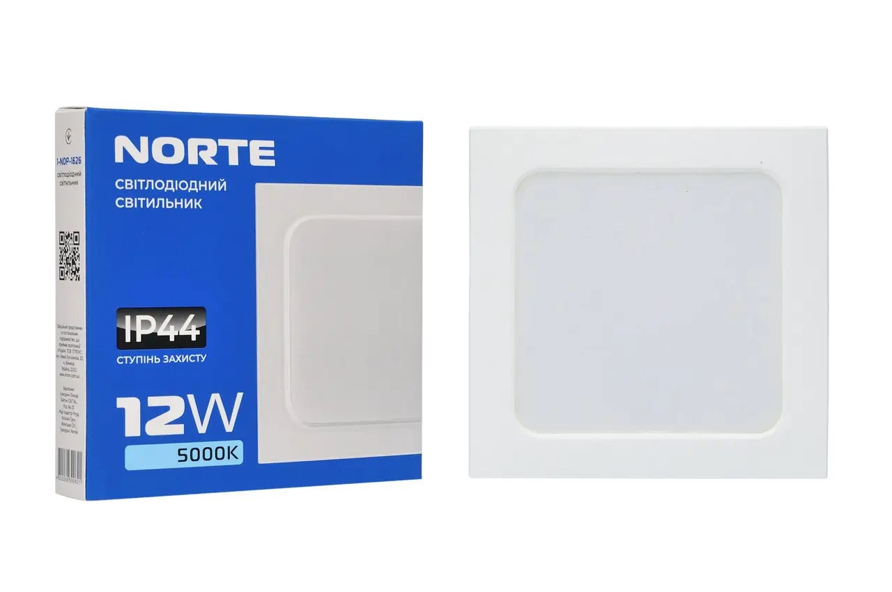 Точковий світильник вбудований 12W ІР44 NORTE Downlight 1-NDP-1626 5000K, квадратний стельовий світильник вбудований, фото 1