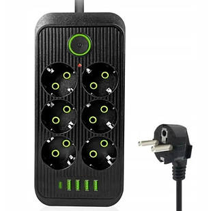 Мережевий фільтр з USB (6×220В+4×USB+1×Type-C) QL-1075U 3 метри Чорний