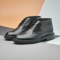Мужские классические черные кожаные ботинки на меху, зимние туфли-ботинки кожа, стильная мужская обувь на зиму