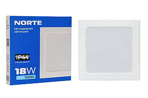 Точковий світильник 18W ІР44 NORTE Downlight 1-NDP-1628 5000K, квадратний стельовий світильник вбудований