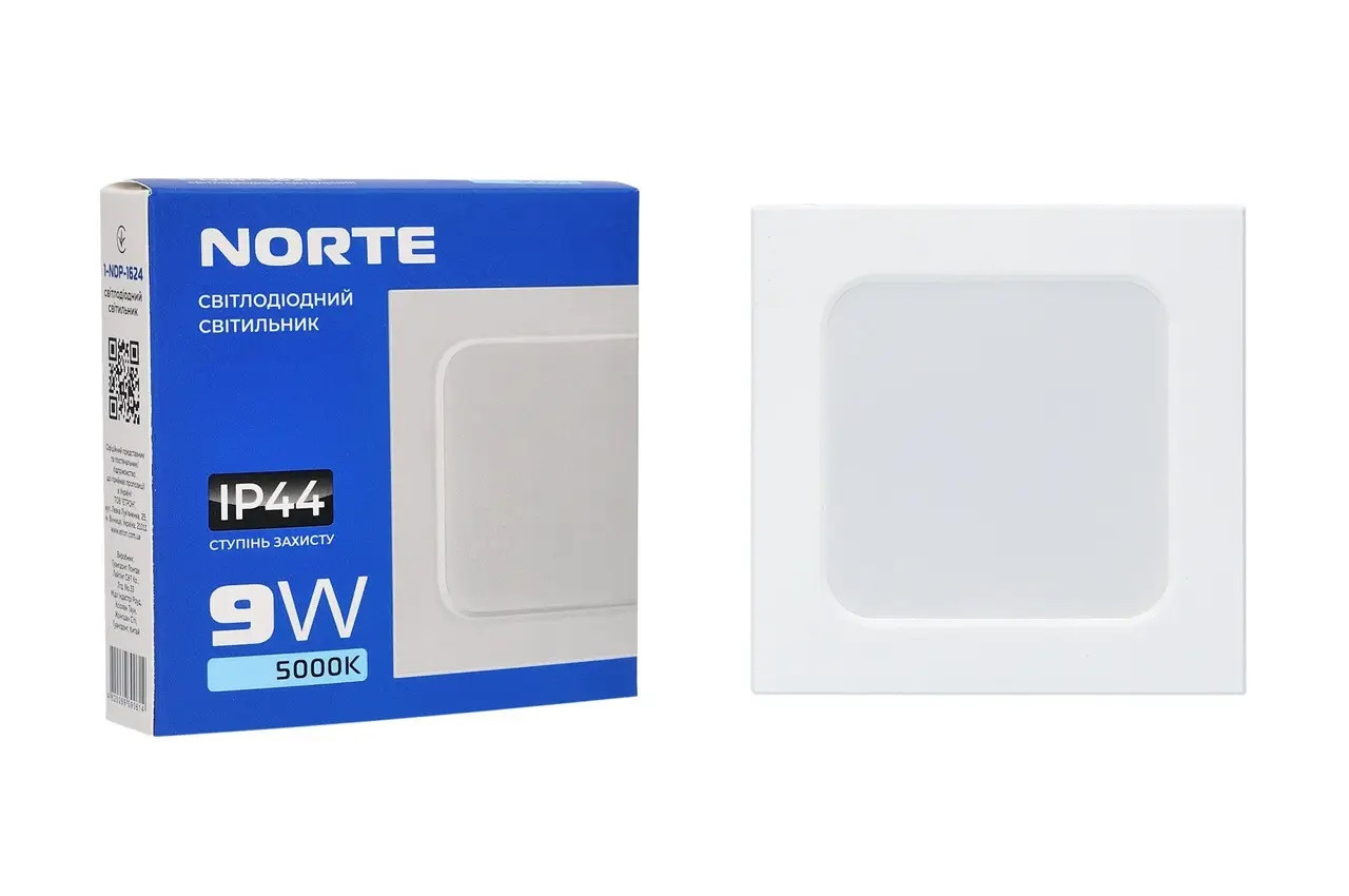 Стельовий світильник вбудований 9W ІР44 NORTE Downlight 1-NDP-1624 5000K квадратний, фото 1