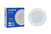 Точковий світильник 6W ІР44 NORTE Downlight 1-NDP-1602 5000K, круглий стельовий світильник вбудований