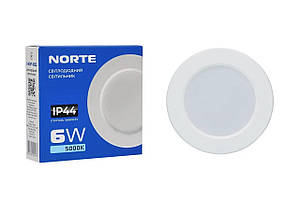 Точковий світильник 6W ІР44 NORTE Downlight 1-NDP-1602 5000K, круглий стельовий світильник вбудований